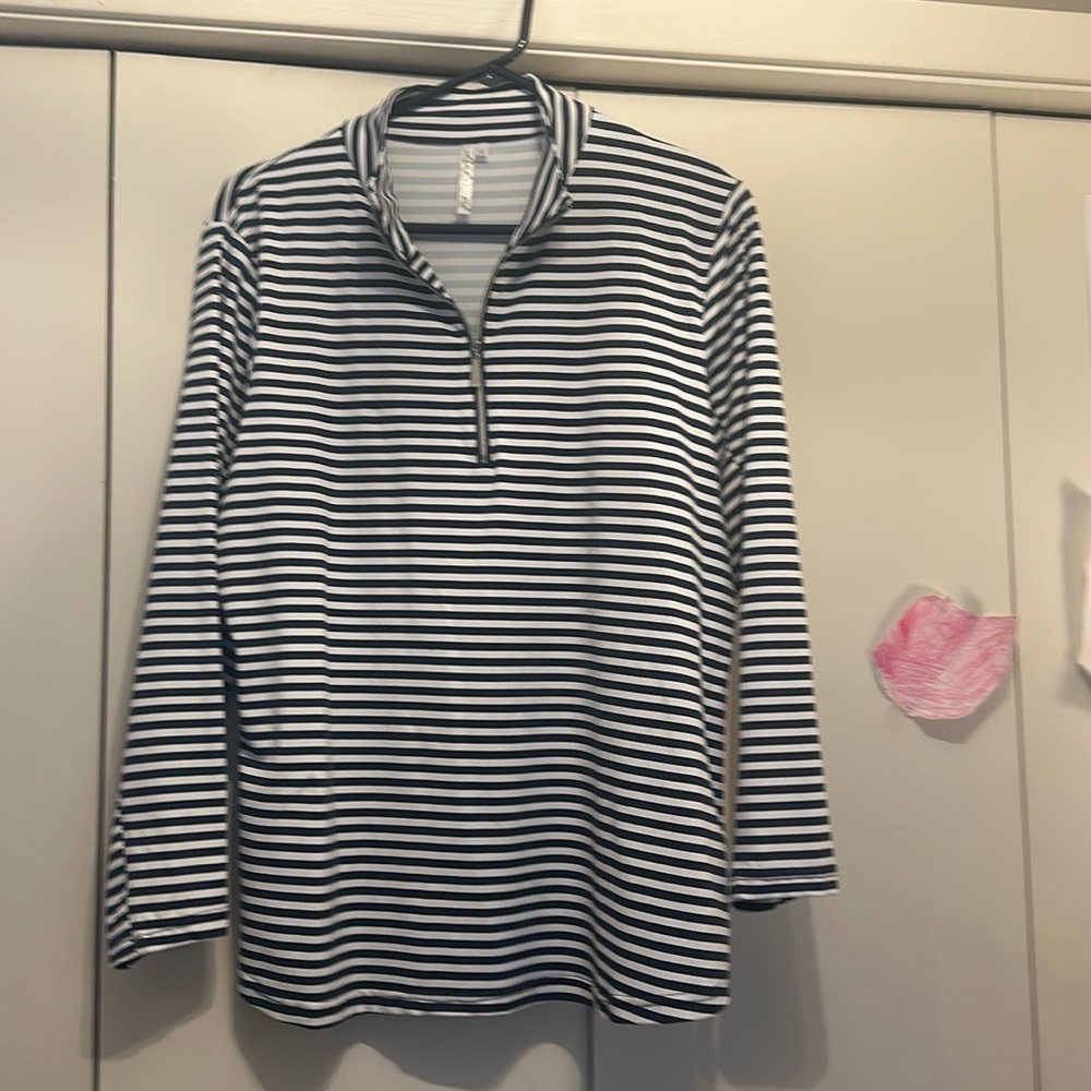 Lulu B quarter zip long sleeve Navy strip top